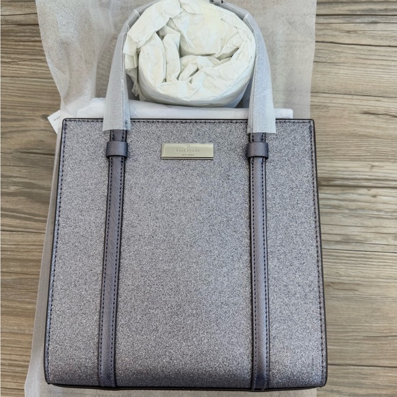Kate Spade Kenzie Glitter Small Tote Bag KI959 Blueish Silver Purse NWT $329! - Picture 2 of 14